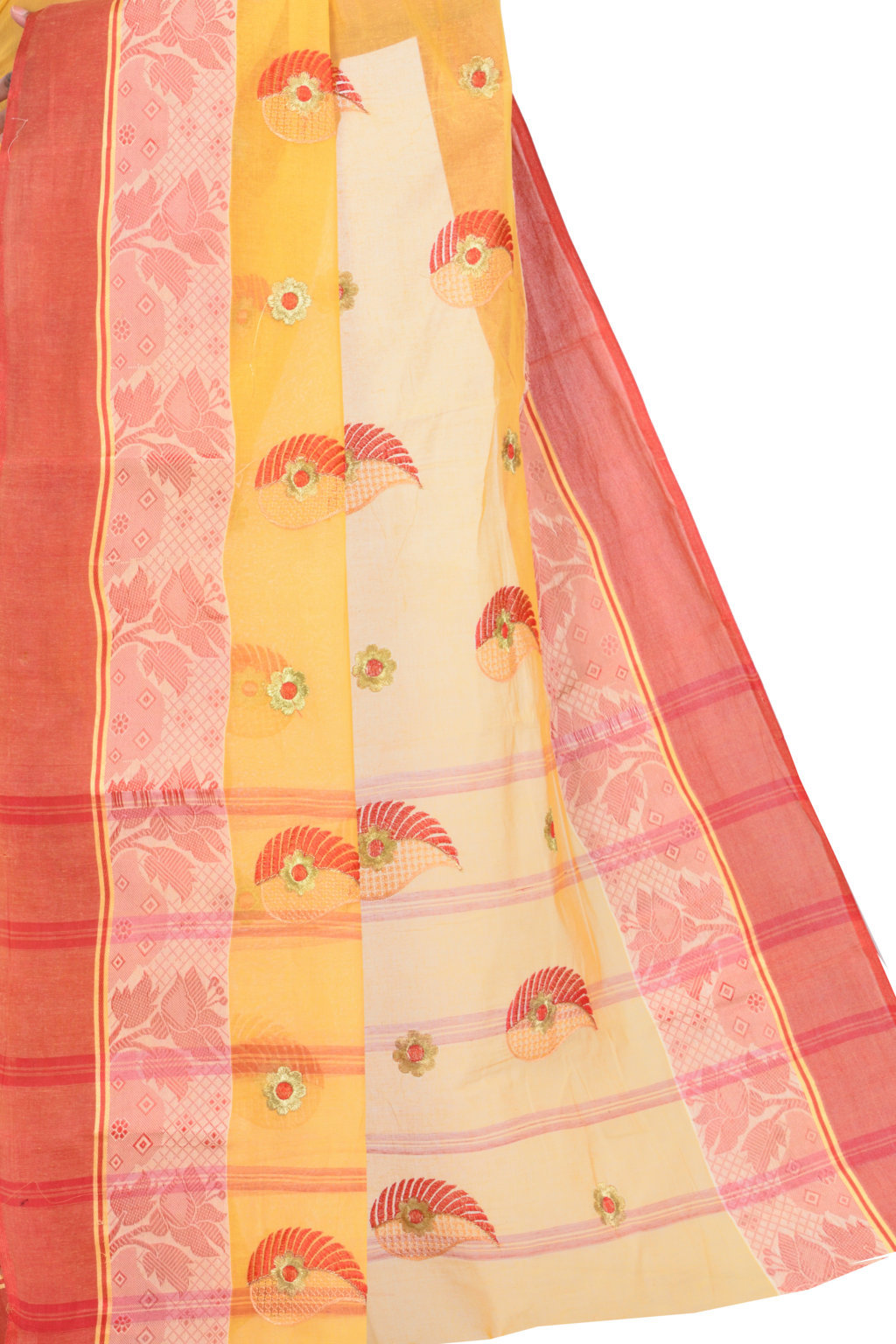 Yellow Pure Cotton Shanko_Embro Tant Embroidery (665)